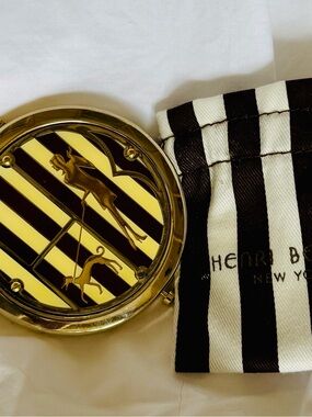 Henri Bendel Gold Compact Mirror with Black Accents